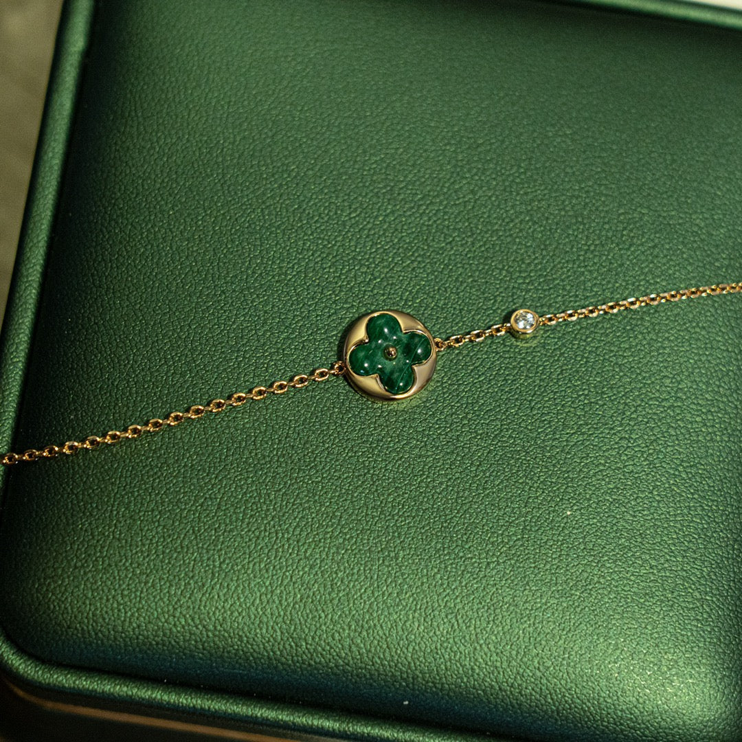 [AW]SUN MALACHITE 1 DIAMOND ROSE GOLD BRACELET