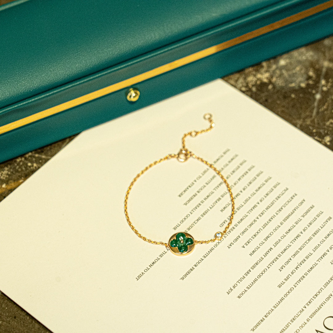 [AW]SUN MALACHITE 1 DIAMOND ROSE GOLD BRACELET