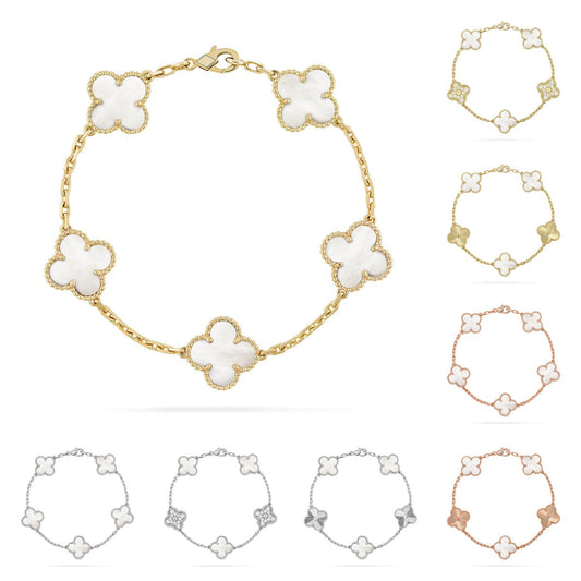 [AW]LUCKY CLOVER 5-MOTIF BRACELET - WHITE MOTHER-OF-PEARL COLLECTION