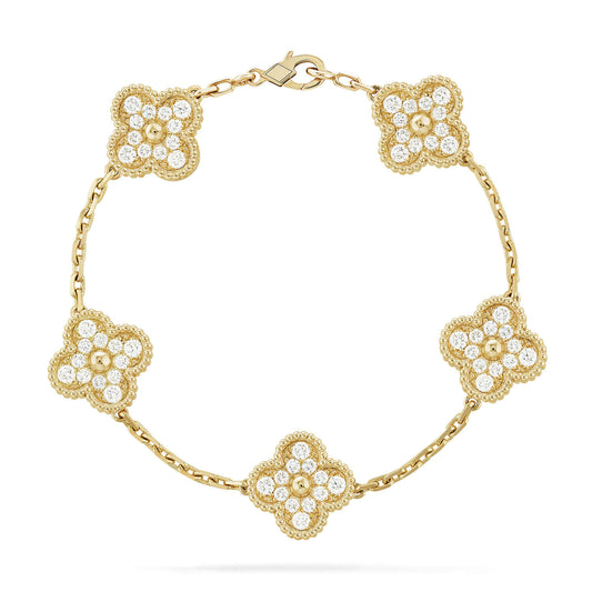 [AW]LUCKY CLOVER 5-MOTIF BRACELET - FULL-DIAMOND