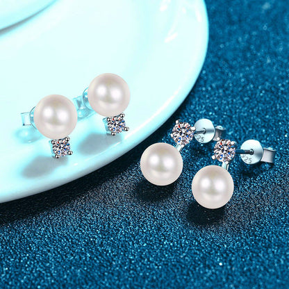 [AW]ELEGANT NATURAL PEARL & MOISSANITE DROP EARRINGS