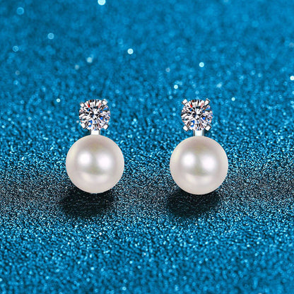 [AW]ELEGANT NATURAL PEARL & MOISSANITE DROP EARRINGS
