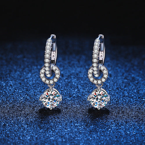 [AW]INTERLOCKING DOUBLE RING MOISSANITE DROP EARRINGS