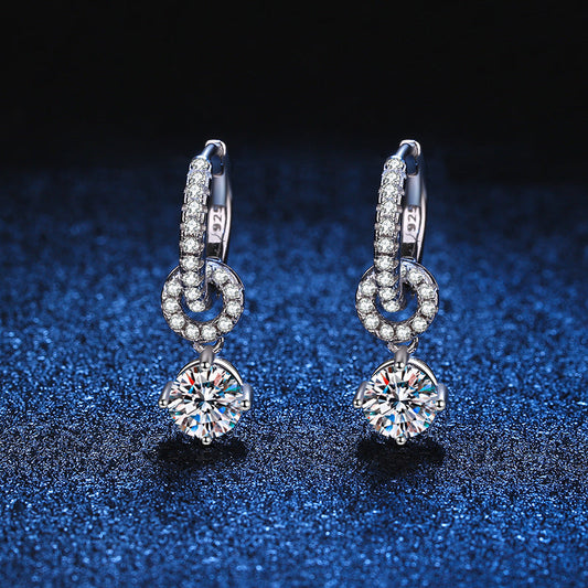 [AW]INTERLOCKING DOUBLE RING MOISSANITE DROP EARRINGS