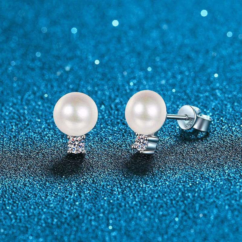 [AW]ELEGANT NATURAL PEARL & MOISSANITE DROP EARRINGS