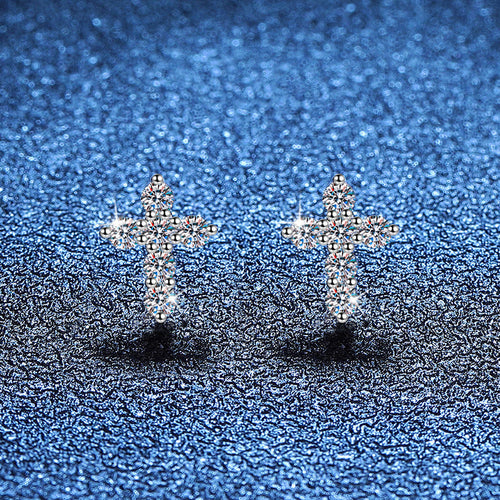 [AW]SPARKLING CROSS MOISSANITE STUD EARRINGS