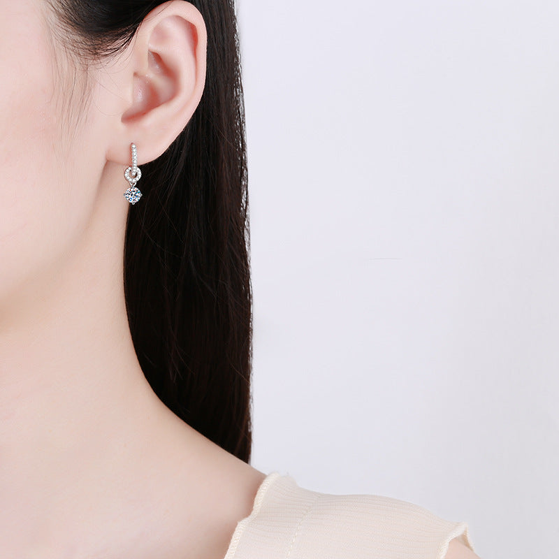 [AW]INTERLOCKING DOUBLE RING MOISSANITE DROP EARRINGS