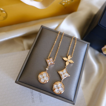 [AW]COLOR BLOSSOM LARIAT NECKLACE ROSE GOLD WHITE MOTHER PEARL AND DIAMOND