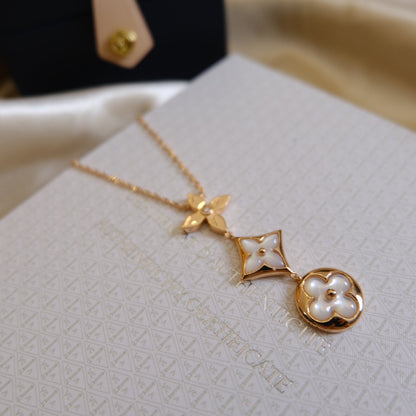 [AW]COLOR BLOSSOM LARIAT NECKLACE ROSE GOLD WHITE MOTHER PEARL AND DIAMOND
