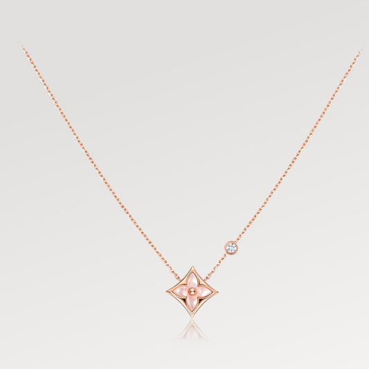 [AW]STAR PINK MOP 1 DIAMOND ROSE GOLD NECKLACE