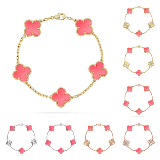 [AW]LUCKY CLOVER 5-MOTIF BRACELET - PINK MOTHER-OF-PEARL COLLECTION