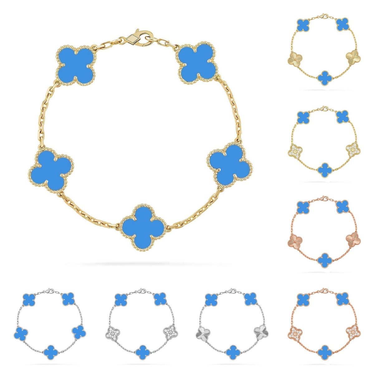 [AW]LUCKY CLOVER 5-MOTIF BRACELET - BLUE AGATE COLLECTION