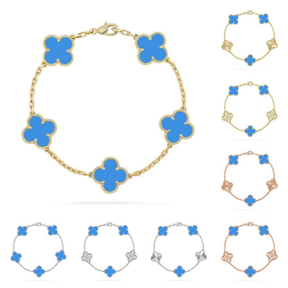 [AW]LUCKY CLOVER 5-MOTIF BRACELET - BLUE AGATE COLLECTION