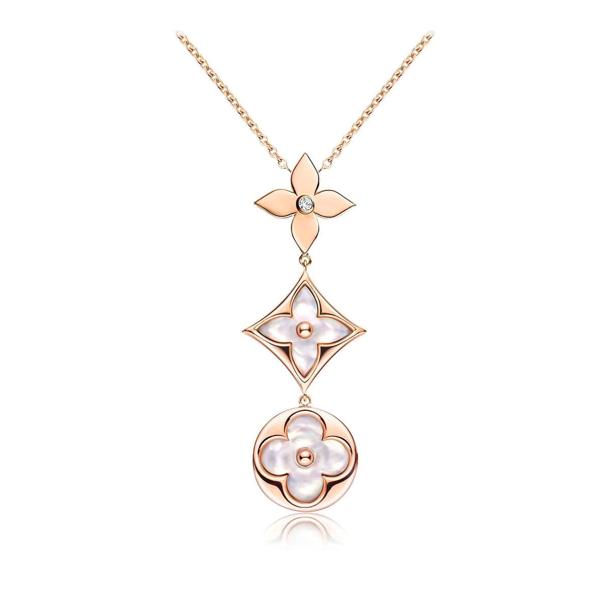 [AW]COLOR BLOSSOM LARIAT NECKLACE ROSE GOLD WHITE MOTHER PEARL AND DIAMOND