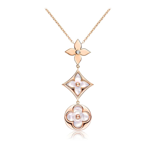[AW]COLOR BLOSSOM LARIAT NECKLACE ROSE GOLD WHITE MOTHER PEARL AND DIAMOND